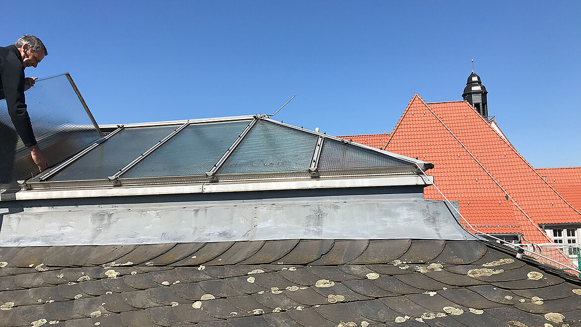 Arbejdsretten i Bielefeld med glastag, der skal renoveres