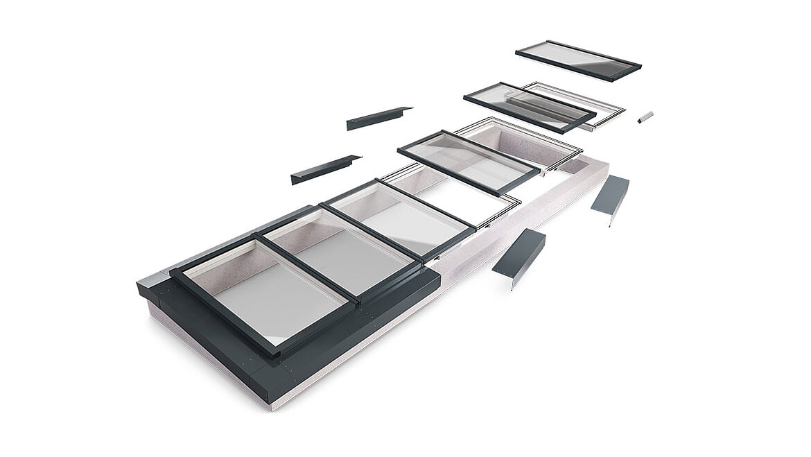 LAMILUX Modular Glass Skylight illustration opbygning af modulært system